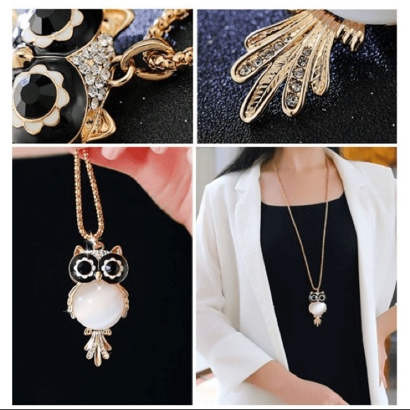 Owl Pendant Necklace Crystal Gold Tone - Picture 3 of 3